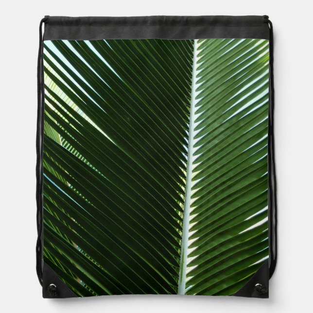Overlapping Palm Fronds Tropical Green Abstract Drawstring Bag (Front)