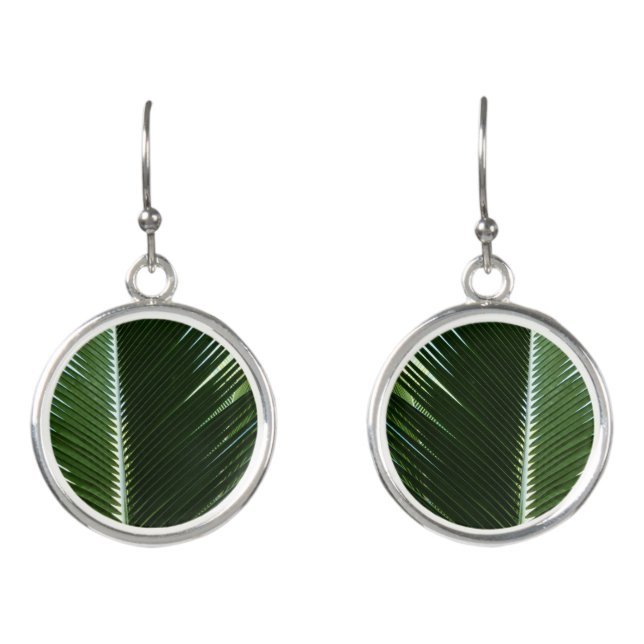 Overlapping Palm Fronds Tropical Green Abstract Earrings (Front)