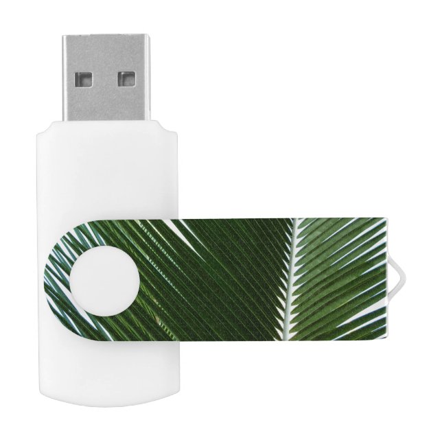 Overlapping Palm Fronds Tropical Green Abstract Flash Drive (Opened)