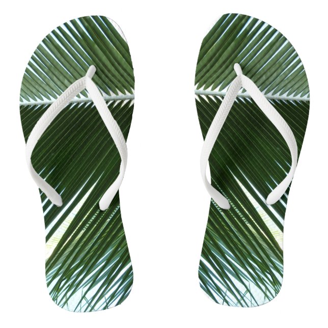 Overlapping Palm Fronds Tropical Green Abstract Flip Flops (Footbed)