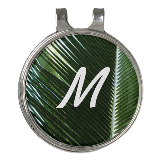 Overlapping Palm Fronds Tropical Green Abstract Golf Hat Clip (Front)