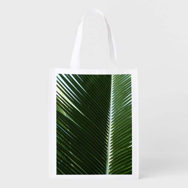 Overlapping Palm Fronds Tropical Green Abstract Grocery Bag (Front)