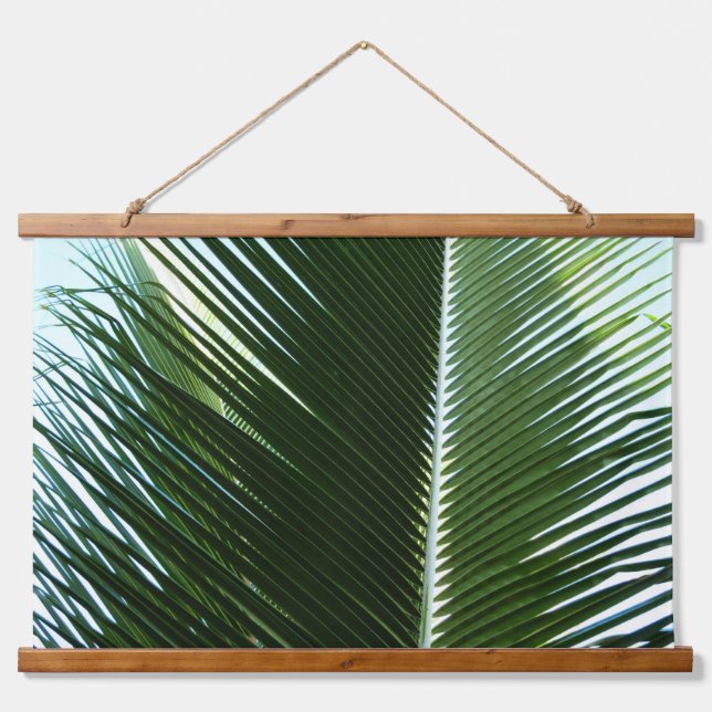 Overlapping Palm Fronds Tropical Green Abstract Hanging Tapestry (Front)