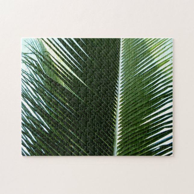 Overlapping Palm Fronds Tropical Green Abstract Jigsaw Puzzle (Horizontal)