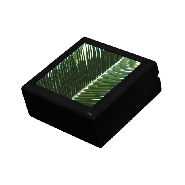 Overlapping Palm Fronds Tropical Green Abstract Keepsake Box (Side)