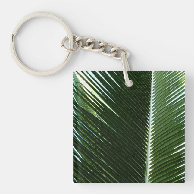 Overlapping Palm Fronds Tropical Green Abstract Keychain (Front)
