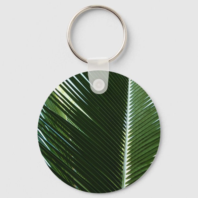 Overlapping Palm Fronds Tropical Green Abstract Keychain (Front)