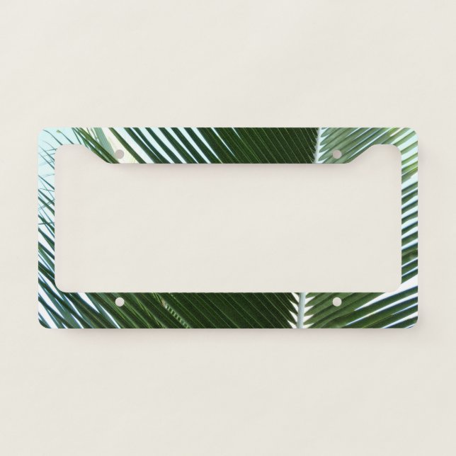 Overlapping Palm Fronds Tropical Green Abstract License Plate Frame (Front)