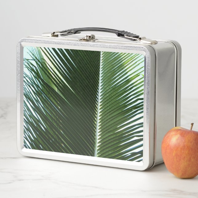 Overlapping Palm Fronds Tropical Green Abstract Metal Lunch Box (In Situ)