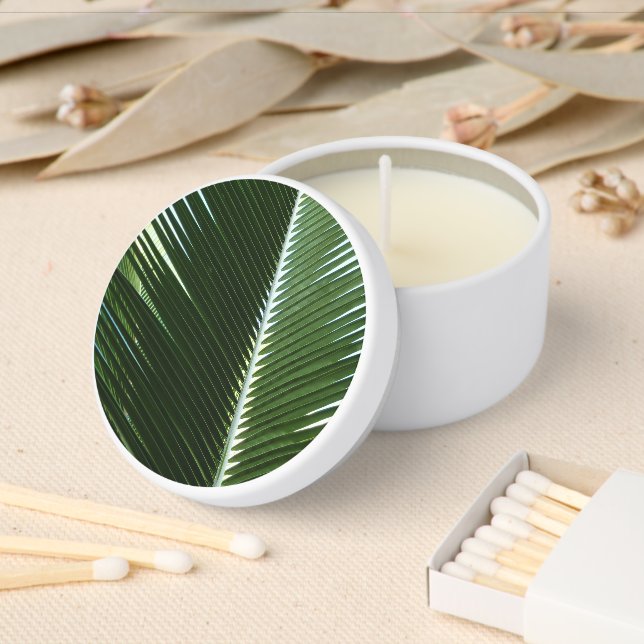 Overlapping Palm Fronds Tropical Green Abstract Mini Candle Favors (Insitu)