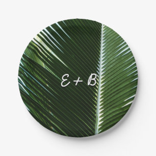 Overlapping Palm Fronds Tropical Green Abstract Paper Plates