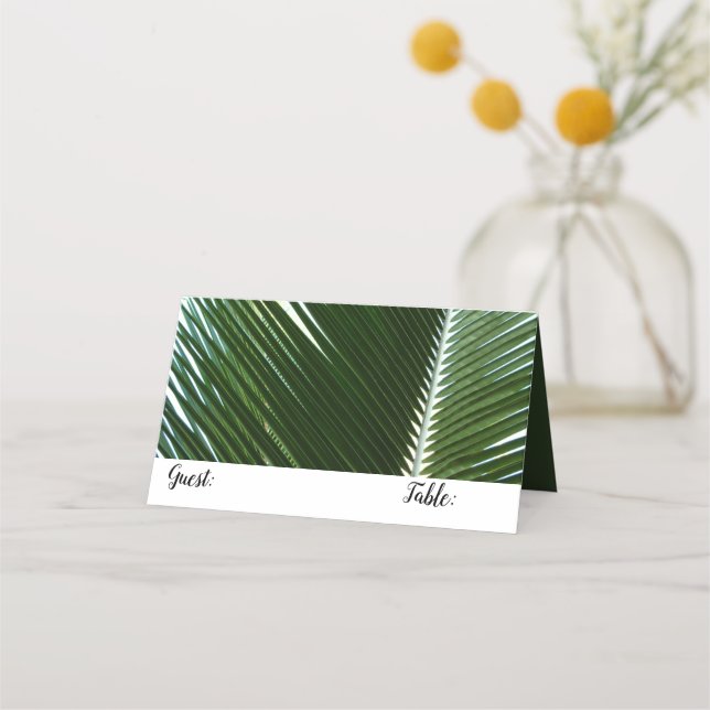 Overlapping Palm Fronds Tropical Green Abstract Place Card (Front)