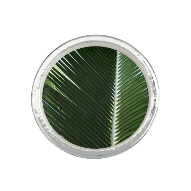 Overlapping Palm Fronds Tropical Green Abstract Ring (Front)