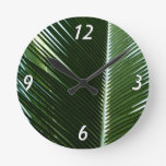Overlapping Palm Fronds Tropical Green Abstract Round Clock