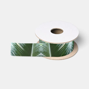 Overlapping Palm Fronds Tropical Green Abstract Satin Ribbon