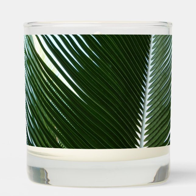 Overlapping Palm Fronds Tropical Green Abstract Scented Candle (Front)