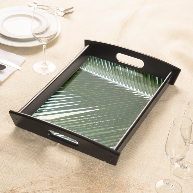 Overlapping Palm Fronds Tropical Green Abstract Serving Tray (Front)