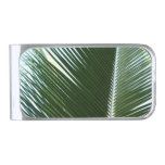 Overlapping Palm Fronds Tropical Green Abstract Silver Finish Money Clip