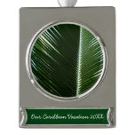 Overlapping Palm Fronds Tropical Green Abstract Silver Plated Banner Ornament