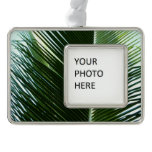 Overlapping Palm Fronds Tropical Green Abstract Silver Plated Framed Ornament