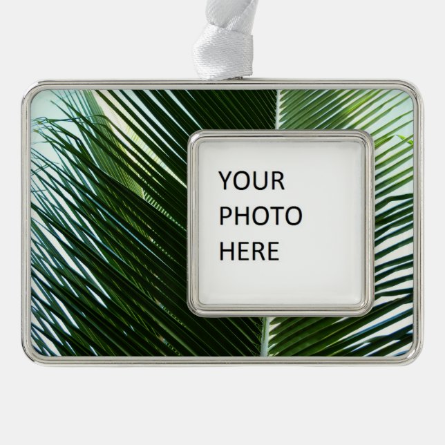 Overlapping Palm Fronds Tropical Green Abstract Silver Plated Framed Ornament (Front)