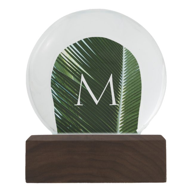 Overlapping Palm Fronds Tropical Green Abstract Snow Globe (Front)