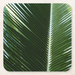 Overlapping Palm Fronds Tropical Green Abstract Square Paper Coaster
