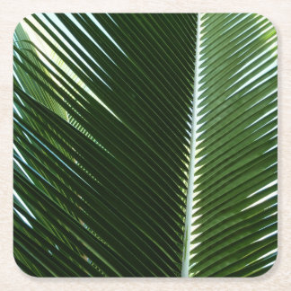 Overlapping Palm Fronds Tropical Green Abstract Square Paper Coaster