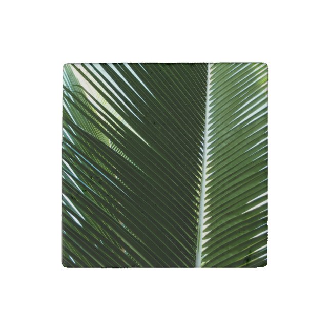 Overlapping Palm Fronds Tropical Green Abstract Stone Magnet (Front)