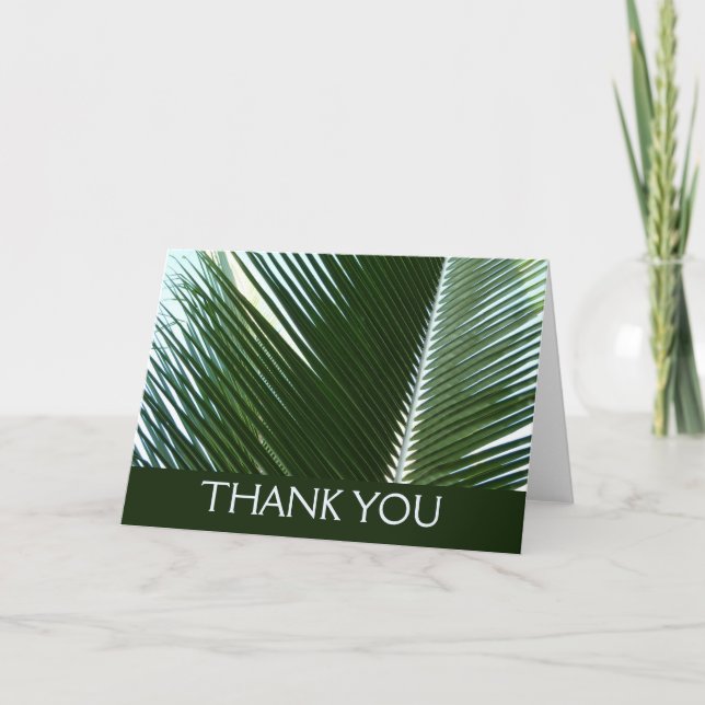 Overlapping Palm Fronds Tropical Green Abstract Thank You Card (Front)