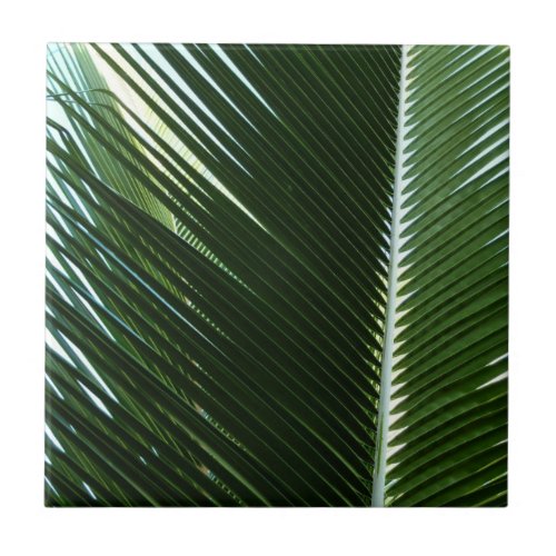 Overlapping Palm Fronds Tropical Green Abstract Tile