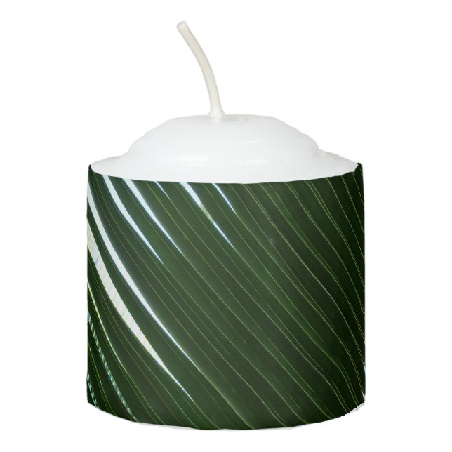 Overlapping Palm Fronds Tropical Green Abstract Votive Candle (Front)