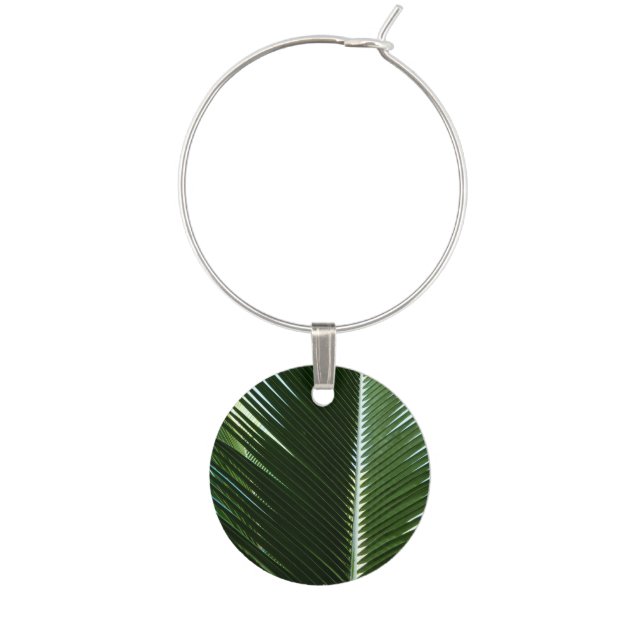 Overlapping Palm Fronds Tropical Green Abstract Wine Glass Charm (Front)