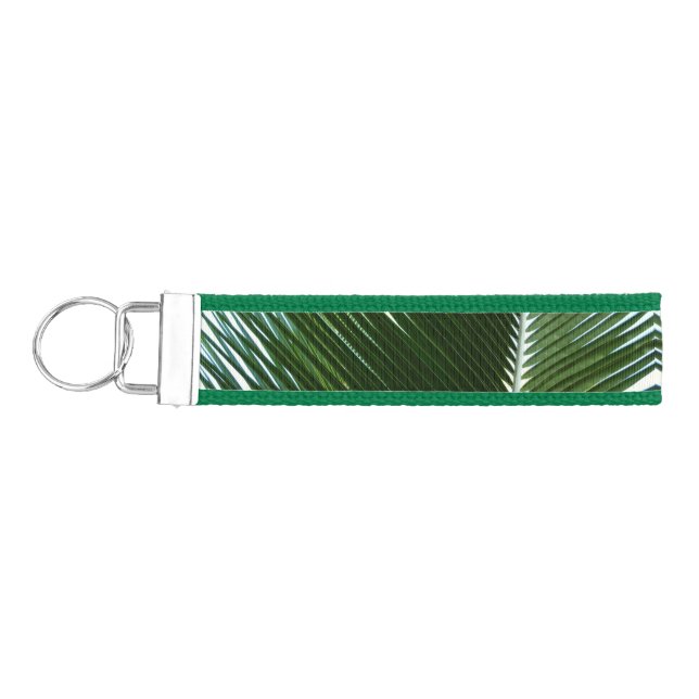 Overlapping Palm Fronds Tropical Green Abstract Wrist Keychain (Keys on Left)