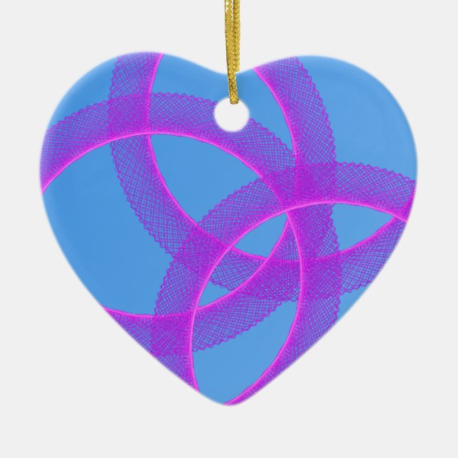 overlapping purple ring in blue background ceramic ornament (Front)