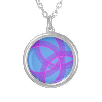 overlapping purple ring in blue background silver plated necklace