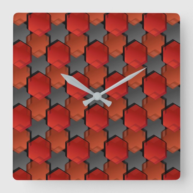 Overlapping red hexagons and 'gray star' square wall clock (Front)