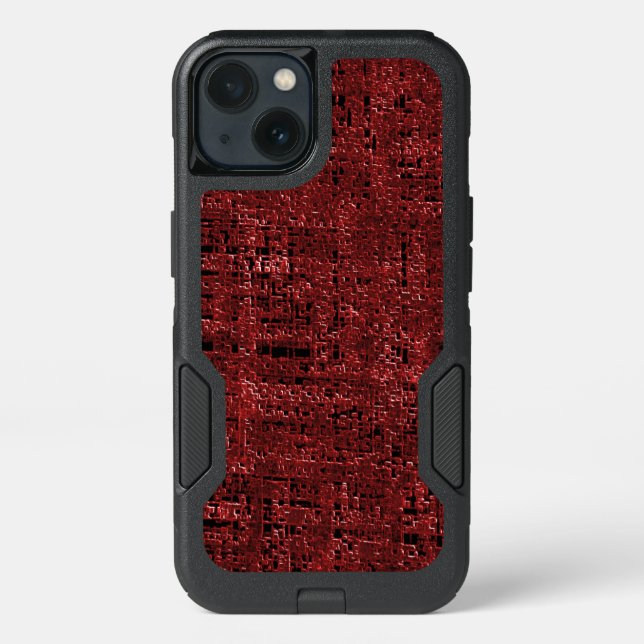 Overlapping red small  squares paint-drenched otterbox iPhone case (Back)