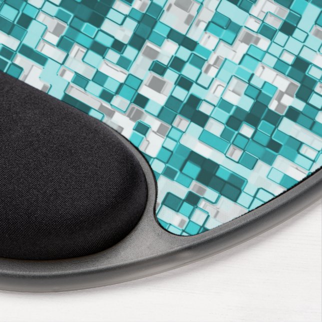 Overlapping small squares in greenish cyan tones gel mouse pad (Right Side)