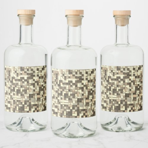 Overlapping small squares in tones beige to brown liquor bottle label