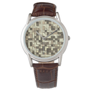 Overlapping small squares in tones brown to beige watch