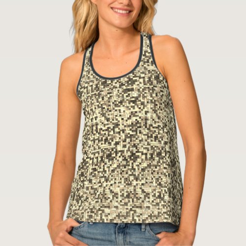 Overlapping small squares in tones of beige brown tank top