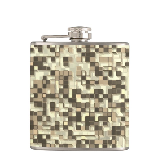 Overlapping small squares, tones brown go to beige flask (Front)