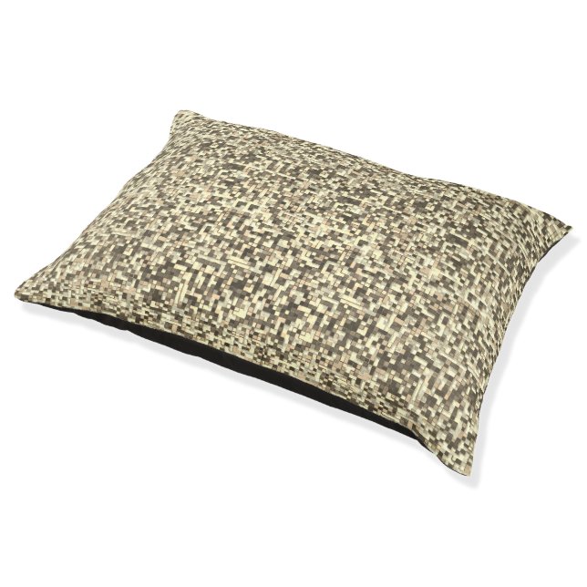 Overlapping small squares, tones brown go to beige pet bed (Angled)