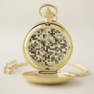 Overlapping small squares, tones of brown to beige pocket watch