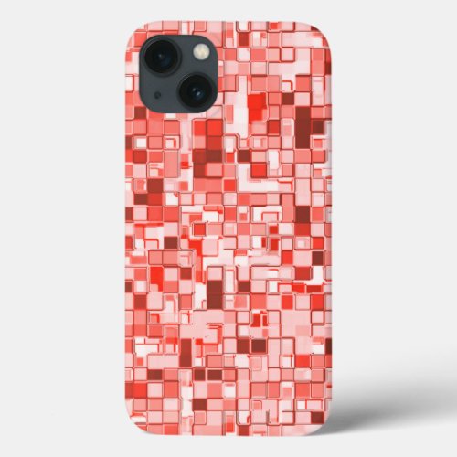 Overlapping small squares tones of red or coral iPhone 13 case