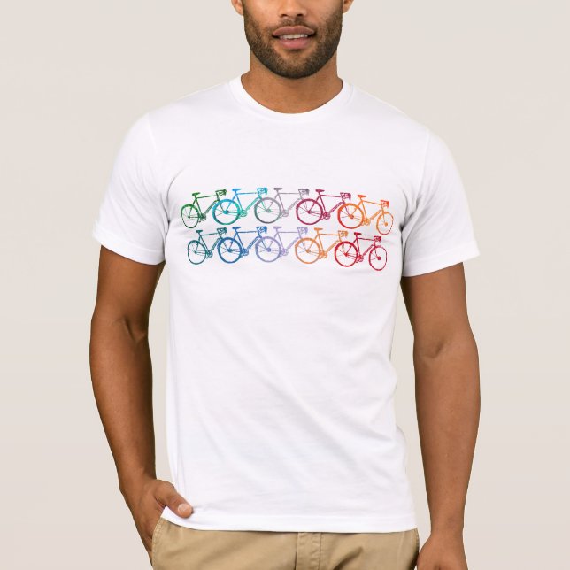 Overlapping Wheels Colorful Bikes White T-Shirt (Front)