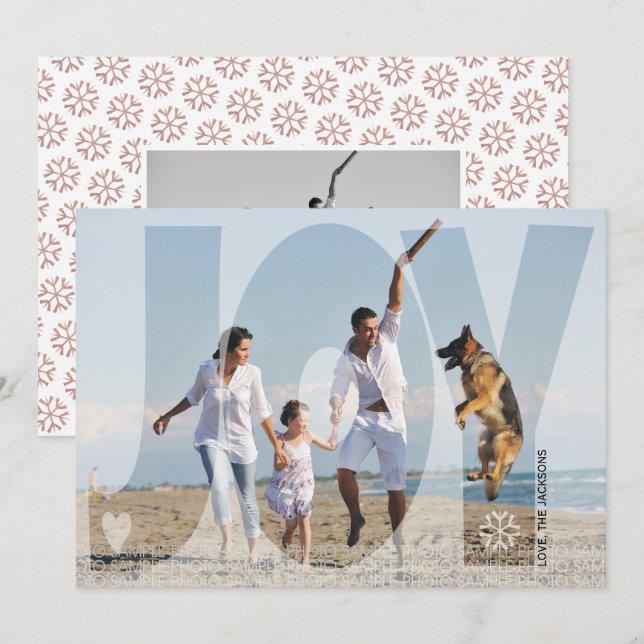Overlay joy Christmas dusty rose photo Holiday Card (Front/Back)