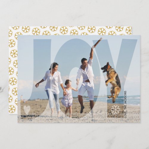 Overlay joy Christmas gold glitter snowflake photo Holiday Card