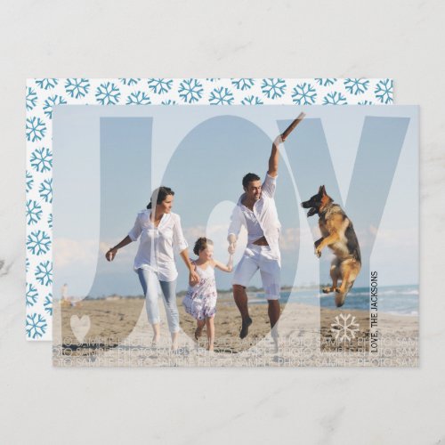 Overlay joy Christmas turquoise snowflake photo Holiday Card